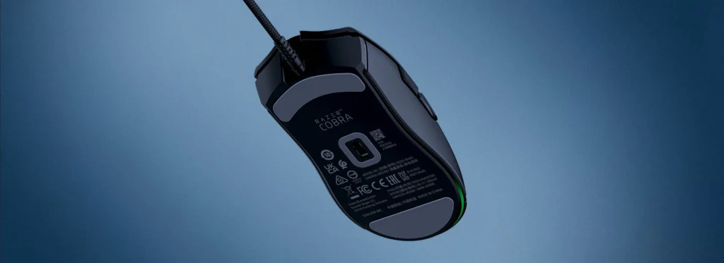 Optical mouse viewed from below.